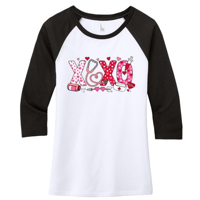 Xoxo Nurse Valentines Day Stethoscope Valentine For Nurse Women's Tri-Blend 3/4-Sleeve Raglan Shirt