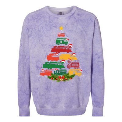 Xmas Outfits For Holiday Firefighter Truck Christmas Tree Great Gift Colorblast Crewneck Sweatshirt