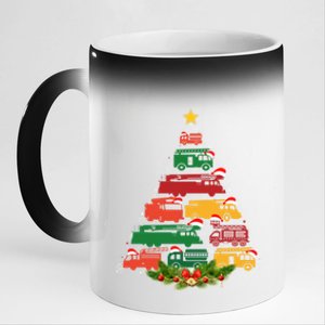 Xmas Outfits For Holiday Firefighter Truck Christmas Tree Great Gift 11oz Black Color Changing Mug