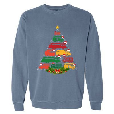 Xmas Outfits For Holiday Firefighter Truck Christmas Tree Great Gift Garment-Dyed Sweatshirt