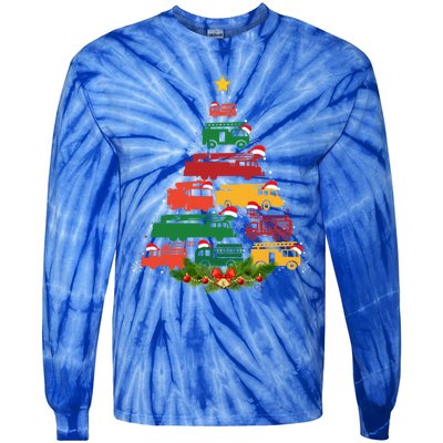 Xmas Outfits For Holiday Firefighter Truck Christmas Tree Great Gift Tie-Dye Long Sleeve Shirt