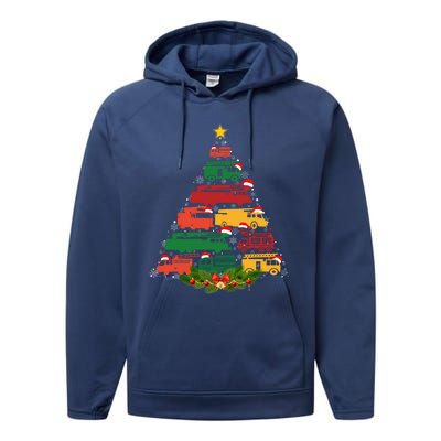 Xmas Outfits For Holiday Firefighter Truck Christmas Tree Great Gift Performance Fleece Hoodie