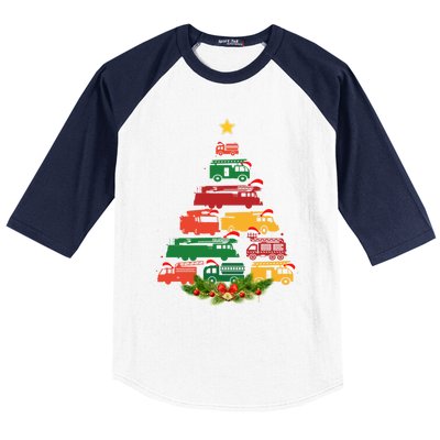 Xmas Outfits For Holiday Firefighter Truck Christmas Tree Great Gift Baseball Sleeve Shirt