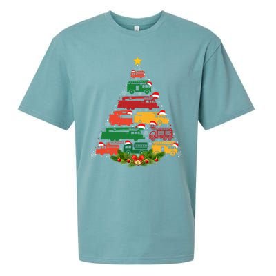 Xmas Outfits For Holiday Firefighter Truck Christmas Tree Great Gift Sueded Cloud Jersey T-Shirt