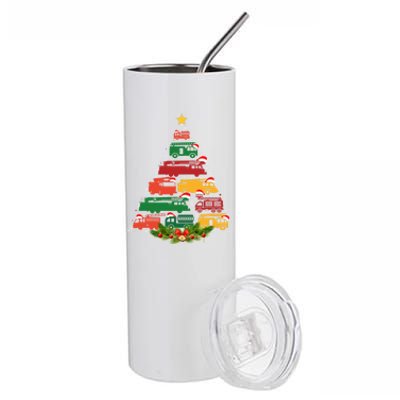 Xmas Outfits For Holiday Firefighter Truck Christmas Tree Great Gift Stainless Steel Tumbler