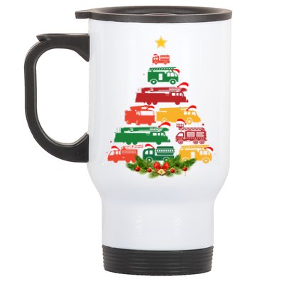 Xmas Outfits For Holiday Firefighter Truck Christmas Tree Great Gift Stainless Steel Travel Mug