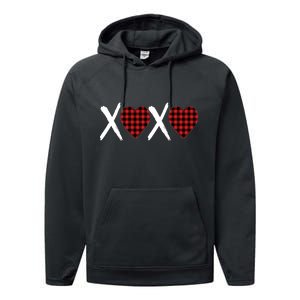 XOXO Plaid Pattern Love Heart Performance Fleece Hoodie