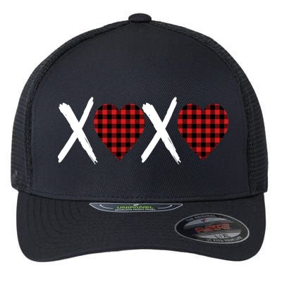 XOXO Plaid Pattern Love Heart Flexfit Unipanel Trucker Cap