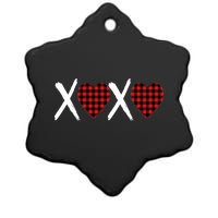 XOXO Plaid Pattern Love Heart Ceramic Star Ornament