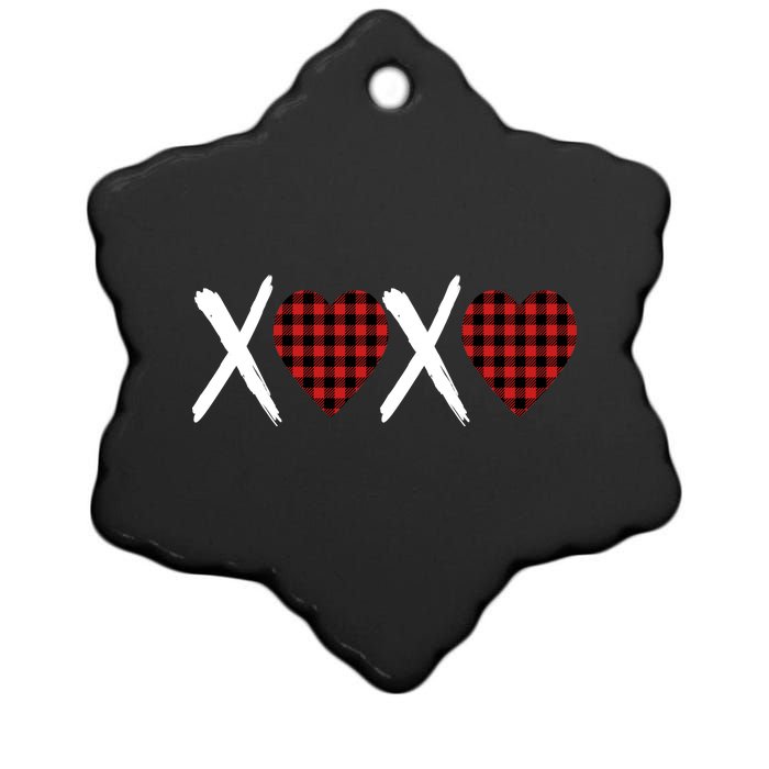 XOXO Plaid Pattern Love Heart Ceramic Star Ornament