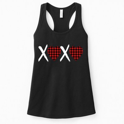 XOXO Plaid Pattern Love Heart Womens Tank Top