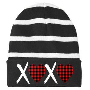 XOXO Plaid Pattern Love Heart Striped Beanie with Solid Band