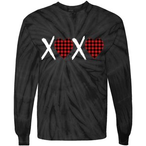 XOXO Plaid Pattern Love Heart Tie-Dye Long Sleeve Shirt