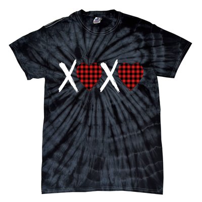 XOXO Plaid Pattern Love Heart Tie-Dye T-Shirt