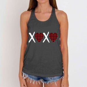 XOXO Plaid Pattern Love Heart Women's Knotted Racerback Tank