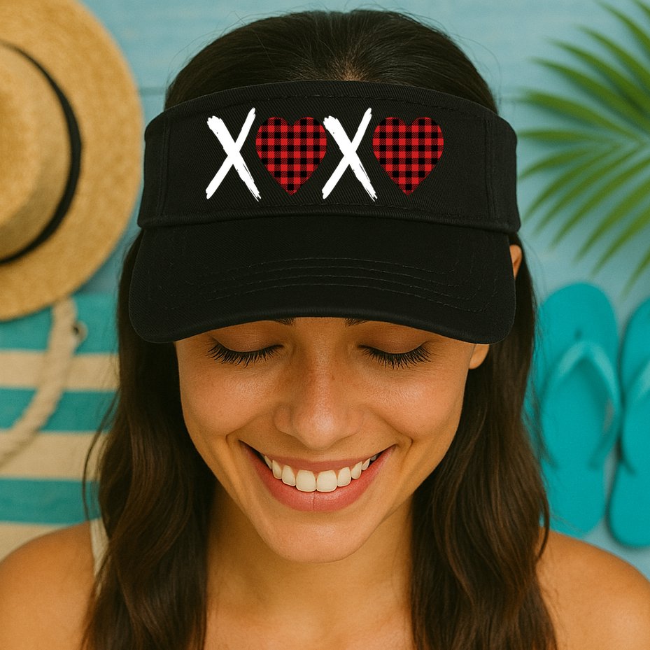 XOXO Plaid Pattern Love Heart Visor