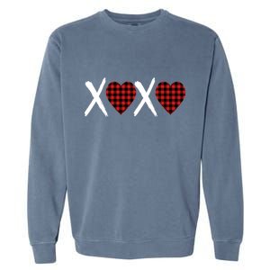 XOXO Plaid Pattern Love Heart Garment-Dyed Sweatshirt