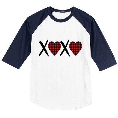 XOXO Plaid Pattern Love Heart Baseball Sleeve Shirt