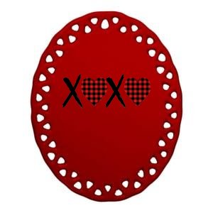 XOXO Plaid Pattern Love Heart Ceramic Oval Ornament