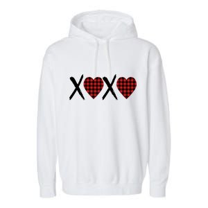 XOXO Plaid Pattern Love Heart Garment-Dyed Fleece Hoodie