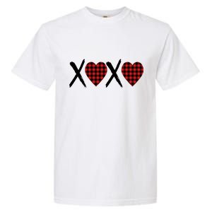 XOXO Plaid Pattern Love Heart Garment-Dyed Heavyweight T-Shirt