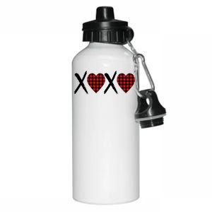 XOXO Plaid Pattern Love Heart Aluminum Water Bottle 