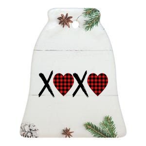 XOXO Plaid Pattern Love Heart Ceramic Bell Ornament