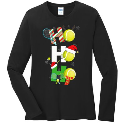 Xmas PJs for Tennis Players with Matching Rackets Ladies Long Sleeve Shirt