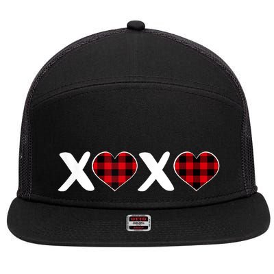 Xoxo Plaid Pattern Love Heart ValentineS Day 7 Panel Mesh Trucker Snapback Hat