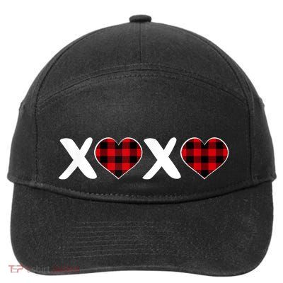 Xoxo Plaid Pattern Love Heart ValentineS Day 7-Panel Snapback Hat
