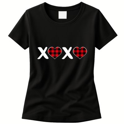 Xoxo Plaid Pattern Love Heart ValentineS Day Womens T-Shirt