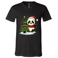 Xmas Panda Santa on Christmas Panda V-Neck T-Shirt