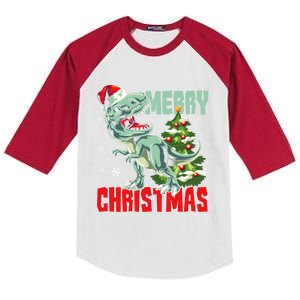 Xmas Pajama Toddlers Gift Xmas Dinosaur T Rex Great Gift Kids Colorblock Raglan Jersey