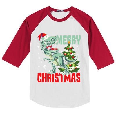 Xmas Pajama Toddlers Gift Xmas Dinosaur T Rex Great Gift Kids Colorblock Raglan Jersey