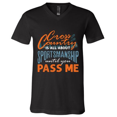 XC Running Cross Country Running Runner Funny XC Quote V-Neck T-Shirt