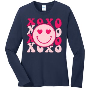 Xoxo Retro Groovy Valentines Day Smile Ladies Long Sleeve Shirt