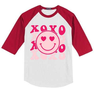 Xoxo Retro Groovy Valentines Day Smile Kids Colorblock Raglan Jersey