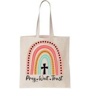 XozL Rainbow Pray Wait Trust Christian Faith Cross Tote Bag