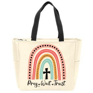 XozL Rainbow Pray Wait Trust Christian Faith Cross Zip Tote Bag