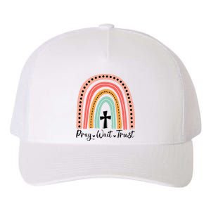 XozL Rainbow Pray Wait Trust Christian Faith Cross Yupoong Adult 5-Panel Trucker Hat