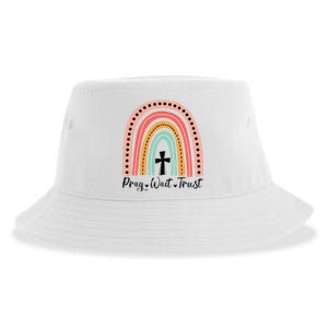 XozL Rainbow Pray Wait Trust Christian Faith Cross Sustainable Bucket Hat