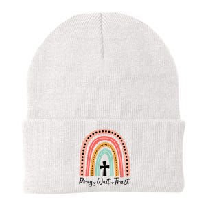 XozL Rainbow Pray Wait Trust Christian Faith Cross Knit Cap Winter Beanie