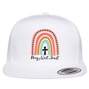 XozL Rainbow Pray Wait Trust Christian Faith Cross Flat Bill Trucker Hat