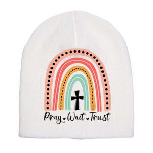 XozL Rainbow Pray Wait Trust Christian Faith Cross Short Acrylic Beanie