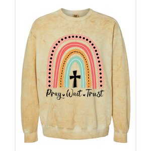 XozL Rainbow Pray Wait Trust Christian Faith Cross Colorblast Crewneck Sweatshirt