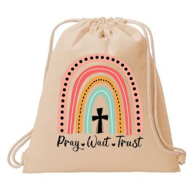 XozL Rainbow Pray Wait Trust Christian Faith Cross Drawstring Bag