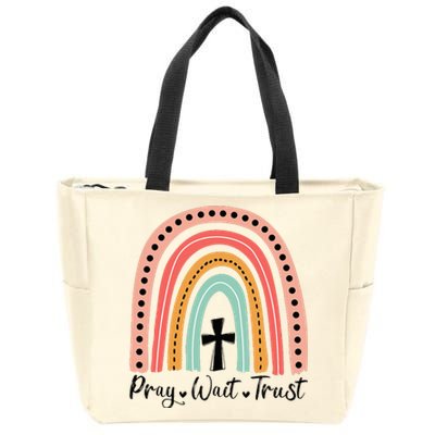 XozL Rainbow Pray Wait Trust Christian Faith Cross Zip Tote Bag