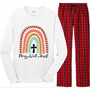 XozL Rainbow Pray Wait Trust Christian Faith Cross Long Sleeve Pajama Set