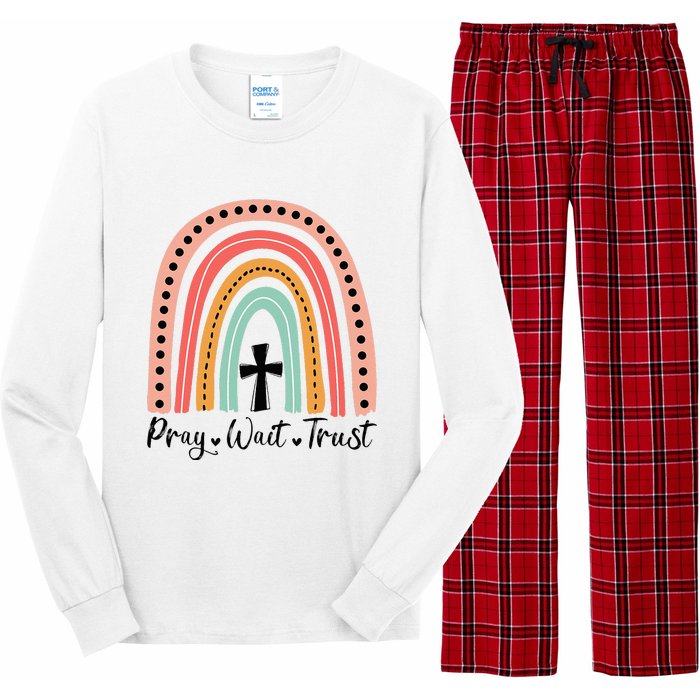 XozL Rainbow Pray Wait Trust Christian Faith Cross Long Sleeve Pajama Set