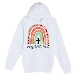 XozL Rainbow Pray Wait Trust Christian Faith Cross Premium Pullover Hoodie